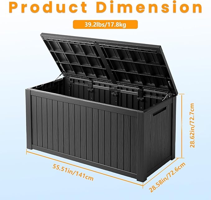 200 Gallon Outdoor Storage Box Waterproof, Lockable Resin Deck Box Large Storage Bin for Patio Furniture Cushion, Garden Tools, Pool Accessories, UV-Resistant Outside Delivery, Black