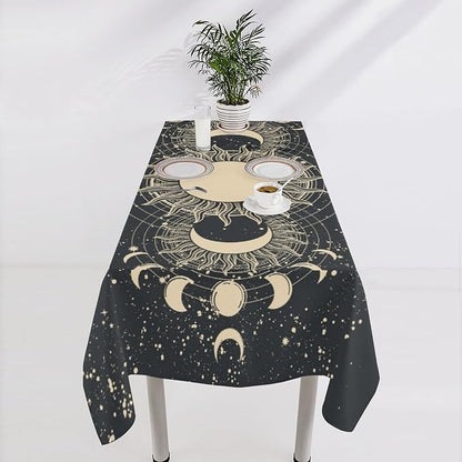 Vintage Tarot Tablecloth Boho Mystical Astrologer Zodiac Full Moon Phases Star Galaxy Space Table Cloth Water Resistant Wipeable Table Cover for Picnic Party Holiday Kitchen Dinner Table 60"x90"