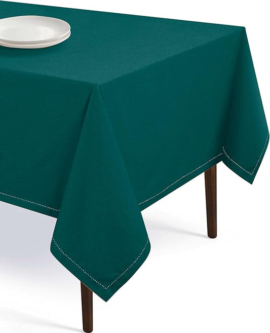 Table Cloths 60x84 Inch 100% Cotton Decorative Washable Rectangle Tablecloth Cover for Gifts, Buffet, Dining, Kitchen & Camping - Teal Green