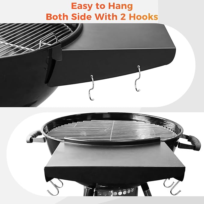 Upgraded Grill Table Shelf for Kettle Grills 22 Inch, Side Table Shelf Replaces Weber Master Touch & Original Charcoal Grill, Grill Accessories for Weber Kettle, Outdoor Steel BBQ Table Shelf