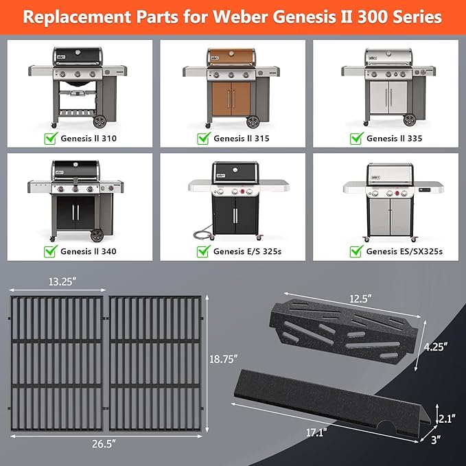 Grill Parts for Weber Genesis II 300 Series, Genesis II Flavorizer Bars&Grill Grates for Weber Genesis 2 Grill Parts - 66095 66040 66795 Parts for Weber Genesis ii E/S-310 ii E/S-315 ii E/S-335