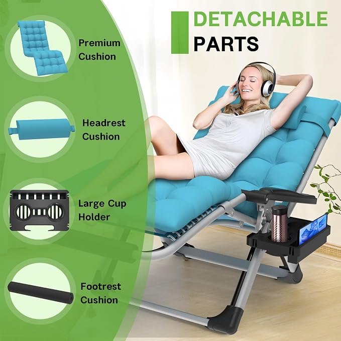 ZENPETIO 29In XL Zero Gravity Chair, 440LBS with Cushion | Anti Gravity Recliner Lounge Chair with Aluminum Alloy Lock & Footrest, 90-170° Adjustable, for Lawn Patio Indoor Outdoor