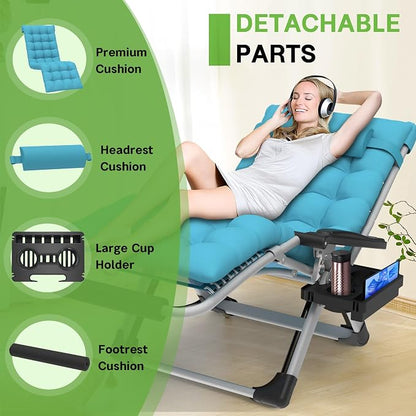 ZENPETIO 29In XL Zero Gravity Chair, 440LBS with Cushion | Anti Gravity Recliner Lounge Chair with Aluminum Alloy Lock & Footrest, 90-170° Adjustable, for Lawn Patio Indoor Outdoor