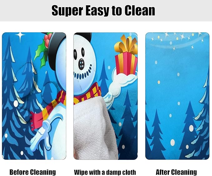 Christmas Oval Fitted Tablecltohs, Snowman The Gift on Blue Background Elastic Edged Table Cover, Fits to 42'' x 60'' Tables, Wrinkle Resistant Table Cloth for Banquet and Patio Use