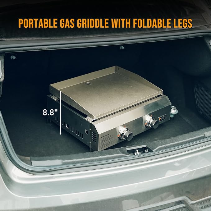 ONLYFIRE GRILLS Tabletop Gas Griddle 2 Burners, Propane Gas Stove, GS319 | Portable Flat Top Griddle for 1lb/20lb Propane, Outdoor Cooking Patio BBQ Camping Tailgating RV, Stainless Steel 16000BTU
