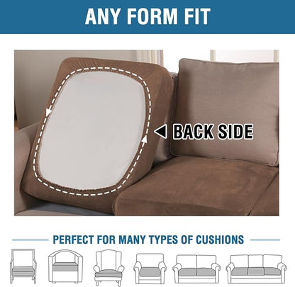 H.VERSAILTEX Velvet Stretch Couch Cushion Cover Plush Cushion Slipcover for Chair Loveseat Sofa Cushion Furniture Protector Seat Cushion Sofa Cover (3 Piece XL Sofa Cushion Covers, Caramel Cafe)