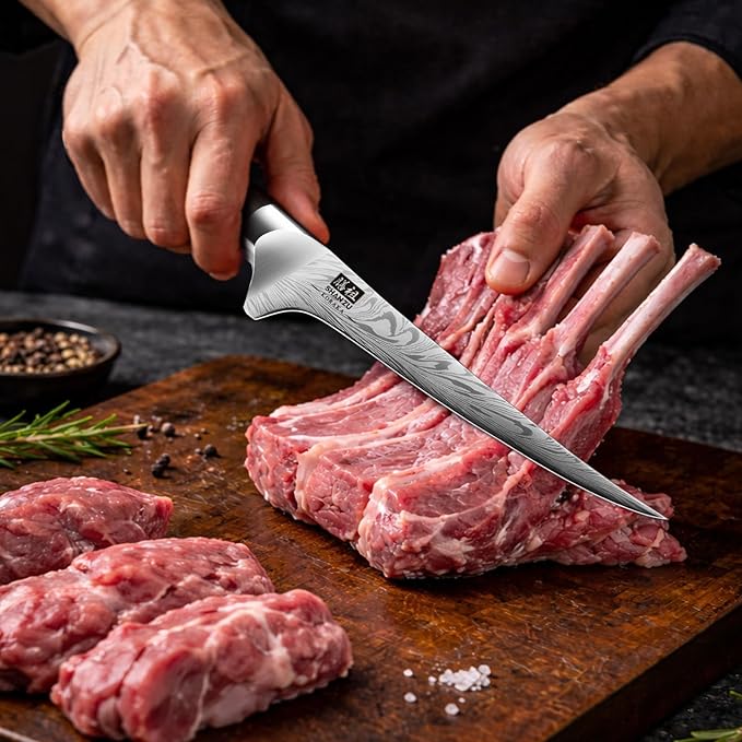 SHAN ZU Fillet Knife 7 Inch, Powder Steel Boning Knife High Carbon Japanese Filleting Knives, Ultra Sharp Deboning Knives for Meat Cutting with Ergonomic Pakkawood Handle