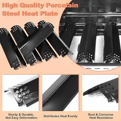 Grill Parts for Nexgrill 5 Burner 720-0888 720-0888N 720-0888A,4 Burner Nex-grill 720-0830H 720-0830 Cast Iron Grill Grate, Porcelain Steel Heat Plate, Burner Replacement Kit for Home Depot Nex grill