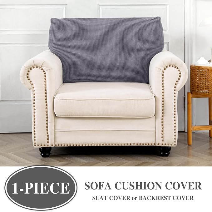 LA MEACK Couch Cushion Cover Seat Cushion Cover Stretch Armchair Cover Separate Sectional Sofa Slipcovers Furniture Protector(1 Piece for Seat or Sofa Backrest, Light Grey)