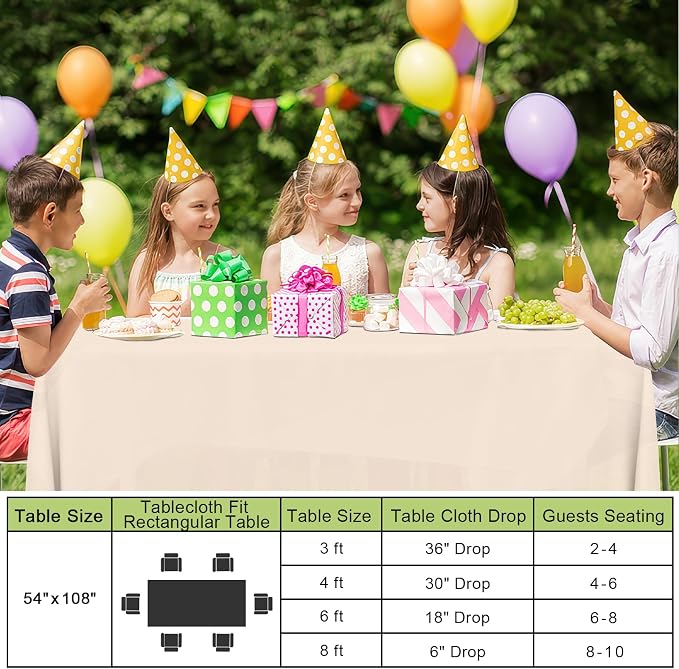 Smiry Disposable Table Cloth - 6 Pack, 54 x 108 Inch Waterproof Rectangle Tablecloths for Parties, Decorative Plastic Table Cover, Leakproof & Sturdy, Ivory