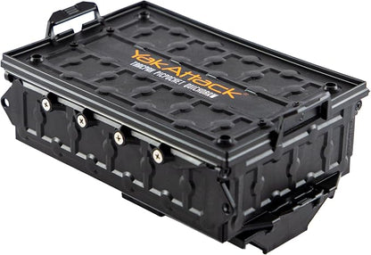 YakAttack TracPak with PicPocket QuickDraw - Black | Track Mount Storage Box with Spring-Loaded Lid | Quick Release Base & Labels Included | Vertical or Horizontal Mount | Made in USA