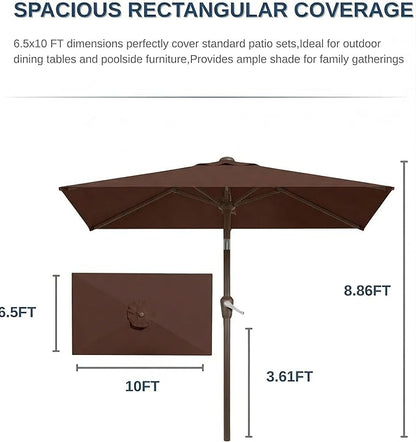 6.5x10FT Patio Umbrella, Outdoor Umbrella with Push Button Tilt and Crank, 8 Sturdy Ribs, UV Protection & Waterproof Market Umbrella for Pool, Backyard, Beach,Deck (Brown)