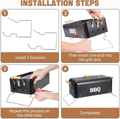 Portable Charcoal Grill 16.5" x 9", Tabletop BBQ Grill with Locking Lid & Wooden Handles for 2-4 People, Travel Size Ideal for Outdoor Camping Picnic, Easy Assembly