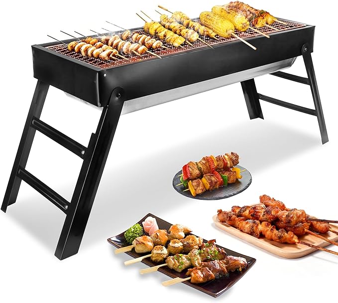 Portable Charcoal Grill, Foldable Tabletop BBQ Grill for Outdoor Cooking, Camping, Picnics & Travel, Compact & Lightweight, Smoky Flavor & Easy to Clean