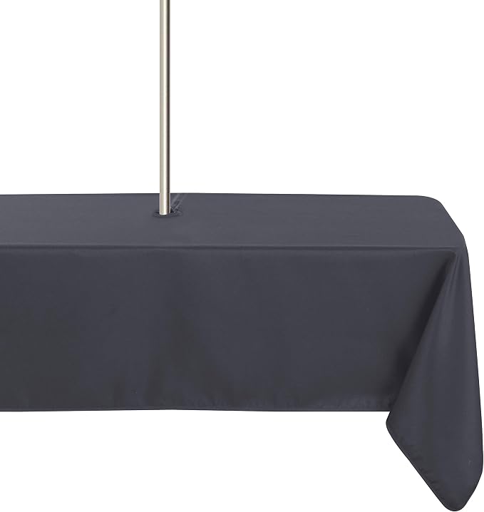 LUSHVIDA Square Outdoor Tablecloth with Umbrella Hole and Zipper, 54x54 Inch Grey, Washable Waterproof Table Cloth Spill Proof Wrinkle Free Table Cover for Patio Spring Summer Picnic BBQS