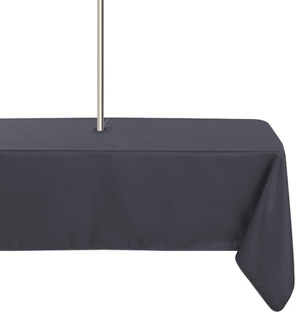 LUSHVIDA Rectangle Outdoor Tablecloth with Umbrella Hole and Zipper, 60x84 Inch Grey, Washable Waterproof Table Cloth Spill Proof Wrinkle Free Table Cover for Patio Spring Summer Picnic BBQS