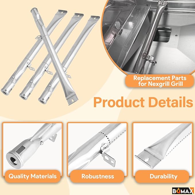 BQMAX Grill Replacement Parts for Nexgrill 4 Burner 720-0830X, Cooking Grate, Burner and Heat Plates for Nexgrill Replacements Part 4 Burner, Grill Parts Kit for Nexgrills 720-0830X Replacement Parts