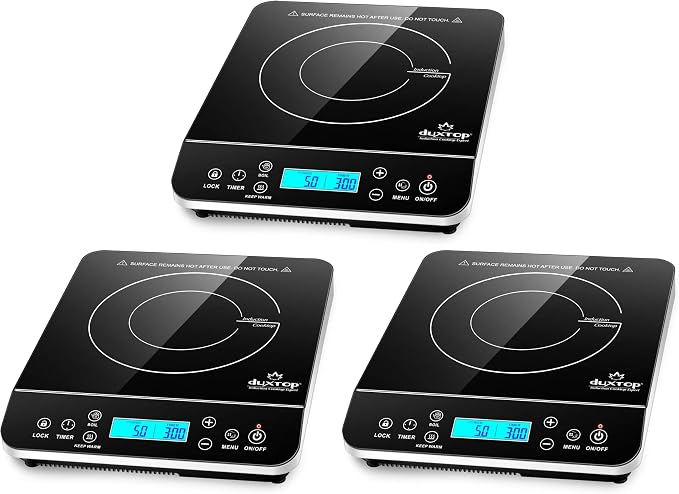 Duxtop Portable Induction Cooktop, Countertop Burner Induction Hot Plate with LCD Sensor Touch 1800 Watts, Silver 9600LS BT-200DZ (Pack of 3)