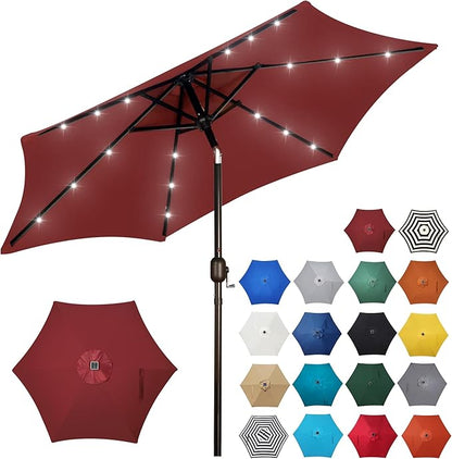 Blissun 7.5 ft Solar Umbrella, 18 LED Lighted Patio Umbrella, Table Market Umbrella
