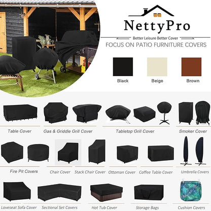 NettyPro Grill Cover for Charcoal Kettle Grill 26 inch, Heavy Duty Waterproof Outdoor Round Smoker Cover, 33" W x 27" D x 38" H, Black