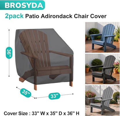 Adirondack Outdoor Chair Covers Waterproof 33"Wx35"Dx36"H, Black | 2 Pack Patio Furniture Covers Protect from Rain and UV; Heavy-Duty Oxford Fits Lounge, Deep-Seat & High-Back Chairs on Lawn