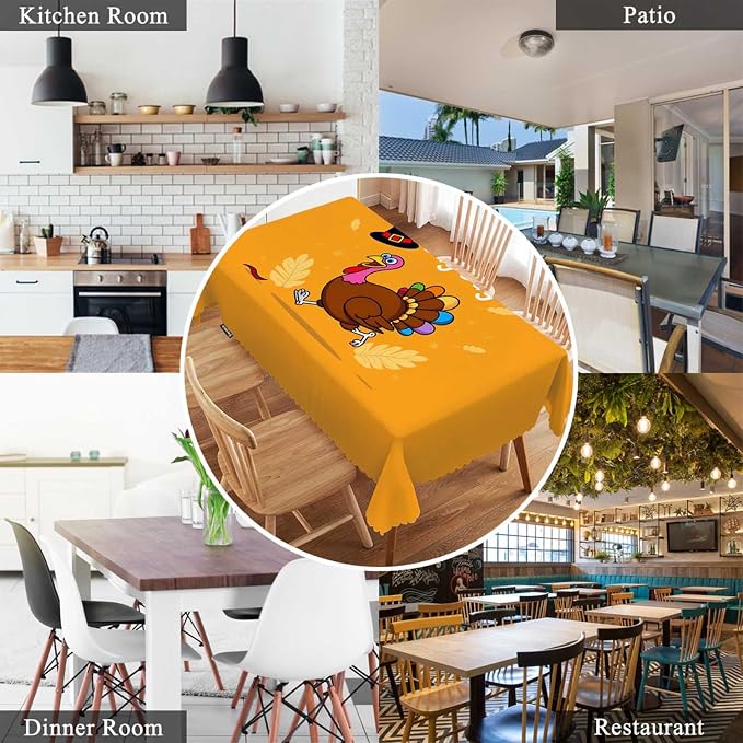 Swono Turkey Table Covers 52x70 Inch Happy Thanksgiving Turkey Cute Wipeable Tablecloth Kitchen Dinning Tabletop Decoration, Table Cloth for Outdoor and Indoor Use
