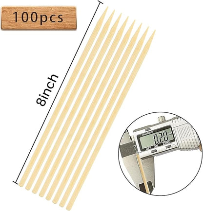 HANSGO 100PCS Natural Bamboo Skewers, 8Inch Wooden Skewers for Appetizers, Fruit, Kabobs, Grilling Kebabs, Corns, Cocktail Picks for Drinks, Sturdy & Durable