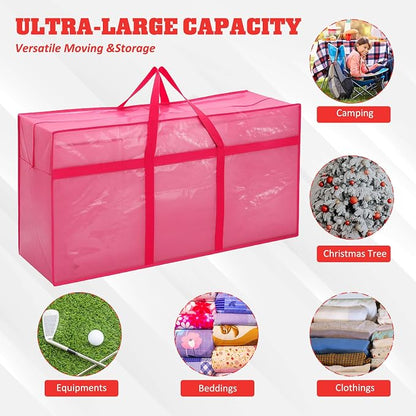 4 Pcs 66 Gallon Extra Large Moving Bags Heavy Duty Storage Bag with Strong Zipper Handle Foldable XXL Jumbo Storage Tote Packing Moving Box for College Dorm Travel Cloth Duffle (Jelly Pink)