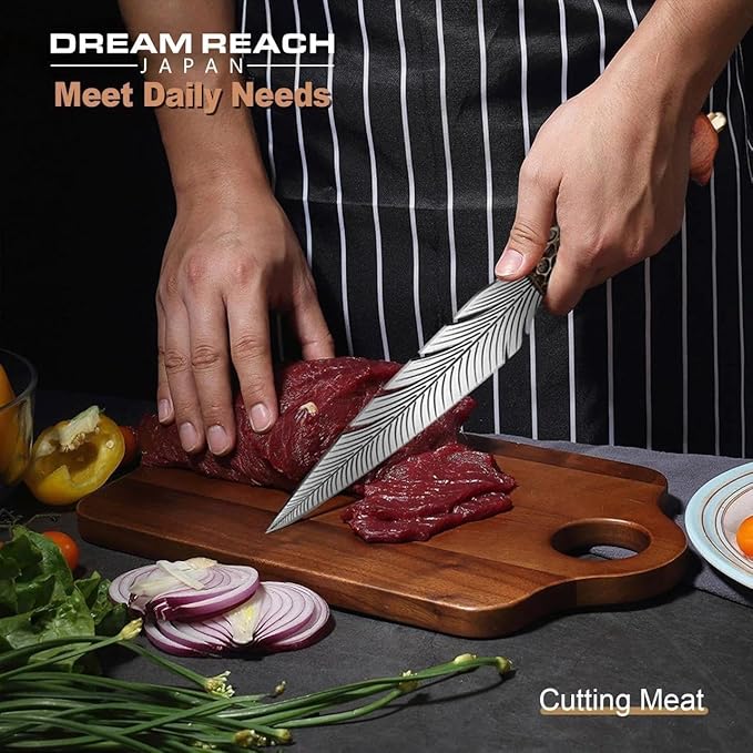 Dream Reach Feather Viking Knife – Hand-Forged Boning Knife with Sheath, 7" High Carbon Steel Butcher Tool for Meat Cutting, Camping BBQ Christmas Gifts for Men Women