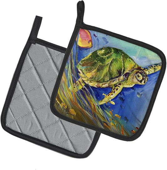 Caroline's Treasures JMK1262PTHD Loggerhead Sea Turtle Pair of Pot Holders Kitchen Heat Resistant Pot Holders Sets Oven Hot Pads for Cooking Baking BBQ, 7 1/2 x 7 1/2