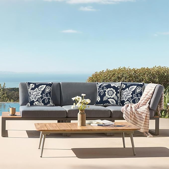LVTXIII Set of 2 Patio Throw Pillows Covers Waterproof 20x20 Fade Resistant Outdoor Throw Pillow Case, Fluffy Decorative Garden Toss Pillow Covers for Home Patio Coach Sofa Use, Elegant Vines Navy