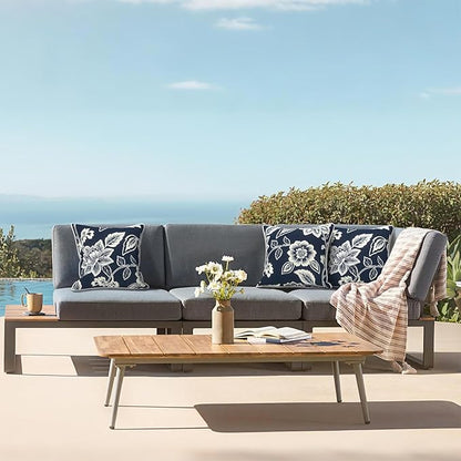 LVTXIII Set of 2 Patio Throw Pillows Covers Waterproof 20x20 Fade Resistant Outdoor Throw Pillow Case, Fluffy Decorative Garden Toss Pillow Covers for Home Patio Coach Sofa Use, Elegant Vines Navy