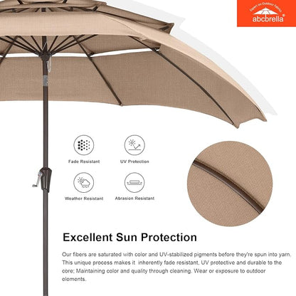 ABCCANOPY 9FT 3-Tier OLEFIN® Patio Umbrella, 5-Year No Fading, Light Beige | Heavy Duty Fade-Resistance Outdoor Table Umbrella, 8 Sturdy Ribs, Tilt, Crank for Deck, Backyard, Garden, Yard, Pool