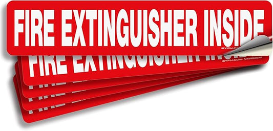 iSYFIX Fire Extinguisher Inside Sticker Sign – 5 Pack 12x2.5 Inch – Self-Adhesive Reflective Vinyl Decals, Laminated UV, Weather, Scratch, Fade Resistance, for Cars, Trucks, Trailers & Vehicles