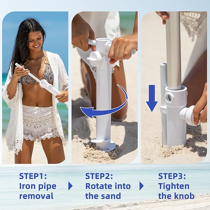 AMMSUN 8 Feet Large Beach Umbrella with Sand Anchor Heavy Duty High Wind Portable Outdoor Umbrellas UV 50+ Protection Air Vent Tilt Patio Garden Pool