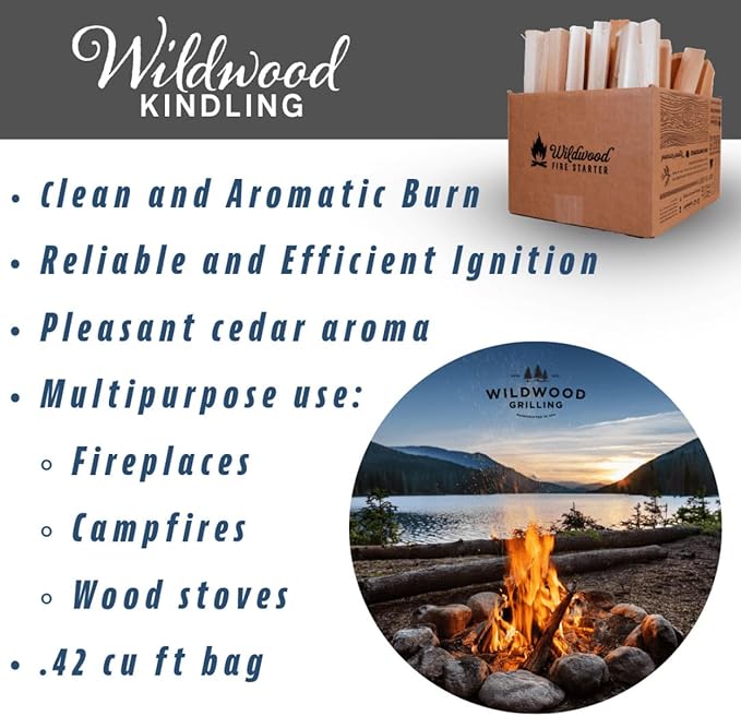 Wildwood Grilling Kiln-Dried Cedar Wood Kindling - Medium Hearth Box - Perfect for Indoor Fireplaces, BBQ Grills, Outdoor Fire-pits, Pizza Ovens & Smokeless Fire Pits