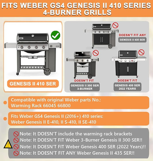 66045 Warming Rack for 4-Burner Weber Genesis II SE/E 410 SER Weber Genesis 2 GS4 Grill Parts Replacement II E410 SE410 Top Rack Accessories 4 Burner Grills, 32 3/4" L Stainless Steel Upper Rack 66800