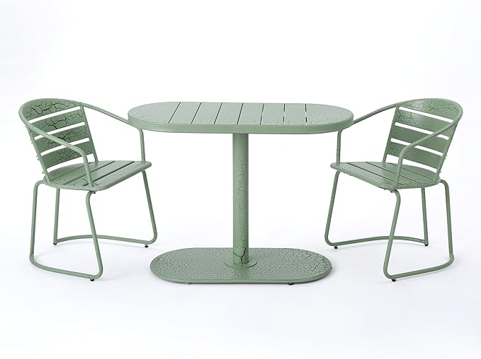 Christopher Knight Home Adley Outdoor Bistro Set, 3-Piece Bistro Table and Chair Set of 2, Patio Furniture Set with Iron Frame, Crackle Textures, Bistro Dining Set, Poolside/Garden Cafeteria, Green