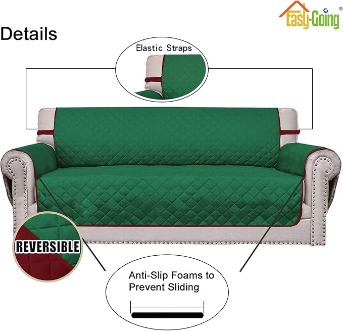 Easy-Going Reversible Couch Cover, 3 Cushion Sofa, Green/Christmas Red | X-Large Sofa, Washable Slipcover For Dogs, Water Resistant Mat, Living Room, Non-Slip Sofa Cover, Pet Friendly