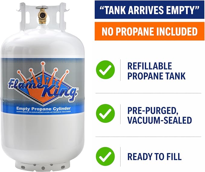 Flame King YSN-301 30 Pound Steel Propane Tank Cylinder with Type 1 Overflow Protection Device Valve DOT and TC Compliant, White