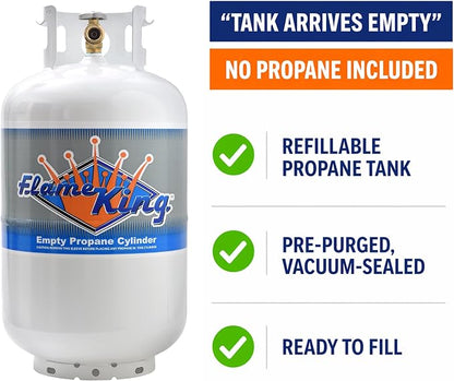 Flame King YSN-301 30 Pound Steel Propane Tank Cylinder with Type 1 Overflow Protection Device Valve DOT and TC Compliant, White