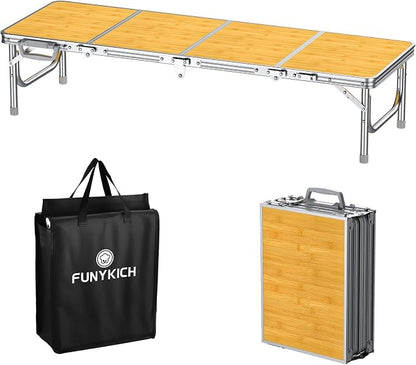 FUNYKICH 4ft Low Folding Picnic Table(45.7''x15.7''x10.3''), Thicker Aluminum Legs Beach Table with Handle & Carry Bag, Lightweight Small Camping Table for Picnic Beach Camping Party, Yellow