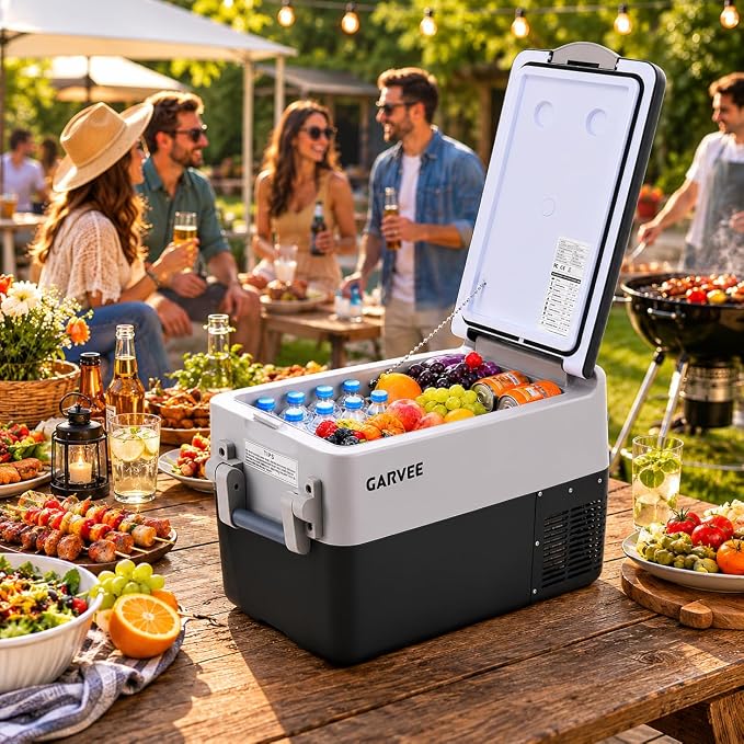 Garvee 42QT 12V Portable Refrigerator, Dual Zone Car Fridge Freezer with App Control & AC/DC Power for Camping, RV, Truck, Fishing & Home