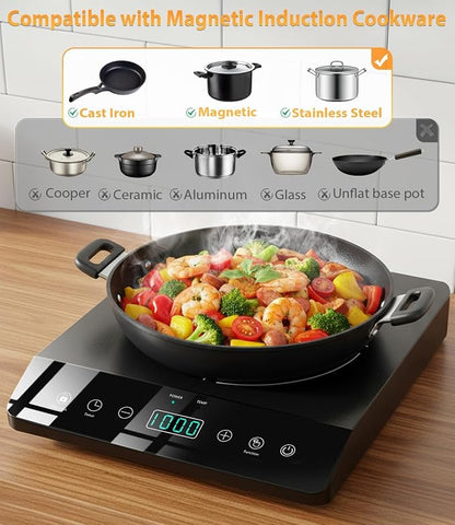 Portable Induction Cooktop Single Burner 1800W, Touch Control Plug in | ETL-Certified, 3 Hour Timer, 12 Temp From 140℉ to 465℉, Child Lock, Portable Countertop 110V Plug Design for Kitchen RV Dorm