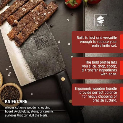 COOLINA Promaja 6" Chef Knife, Hand-Forged High-Carbon Steel, Wide-Blade Multipurpose Kitchen Knife for Slicing, Carving, Chopping, BBQ & Meat Cutting, Full-Tang with Ergonomic Wood Handle