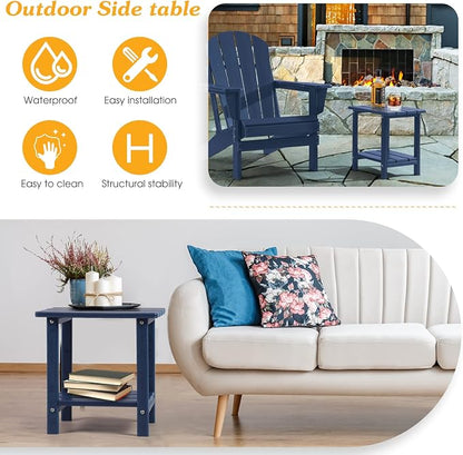 Apolimi Adirondack Outdoor Side Table, 2-Tier Sturdy Patio End Table Weather Resistant, 16.5" Solid Side Table for Patio, Pool, Porch(Navy Blue)