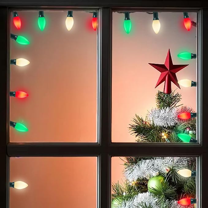 GOOTHY C7 Christmas String Lights, 25Ft Outdoor Decorations with 27 LED Red White and Green Shatterproof Bulbs, Hanging Patio Lights for Tree Backyard Holiday Party Decor