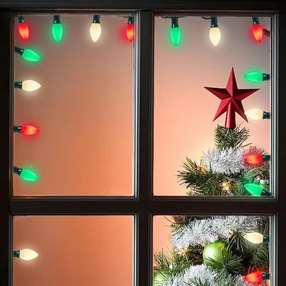 GOOTHY C7 Christmas String Lights, 25Ft Outdoor Decorations with 27 LED Red White and Green Shatterproof Bulbs, Hanging Patio Lights for Tree Backyard Holiday Party Decor
