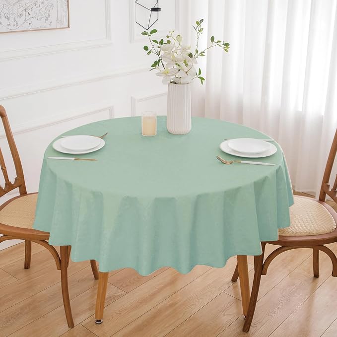 NLMUVW Round Vinyl Tablecloth with Flannel Backing, Sage Green Small PVC Table Cloth Waterproof Wipe Clean Table Cover for Dining Party Camping Outdoor, 48 Inch