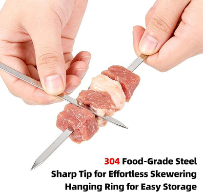 30PCS Kabob Skewers Flat Metal BBQ Barbecue Skewer 7" short Stainless Steel Shish Kebob Sticks Wide Reusable Grilling Skewers Set for Meat Shrimp Vegetable, Set of 30 with box (8inch 30PCS)